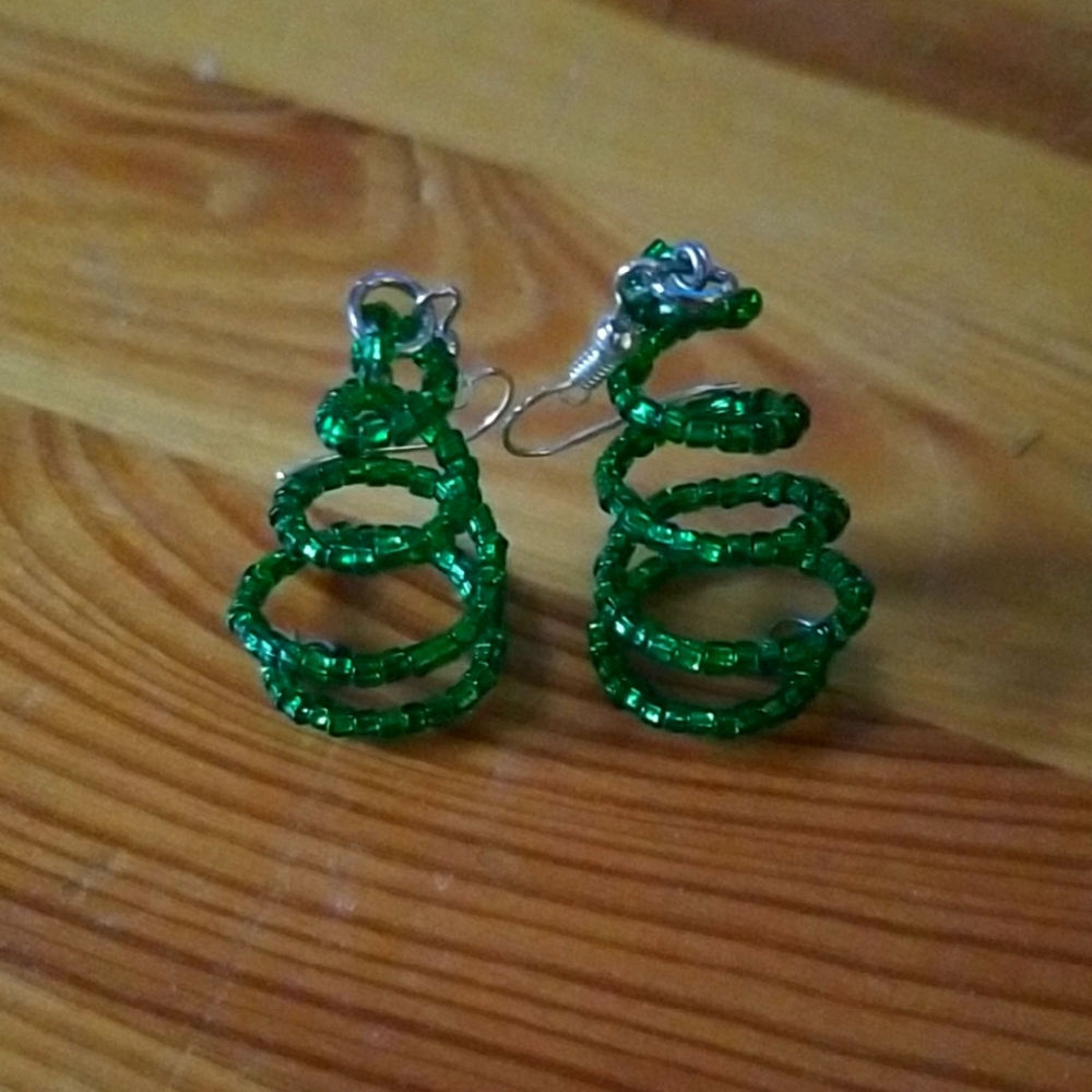 Green Chrismas Spiral Earrings